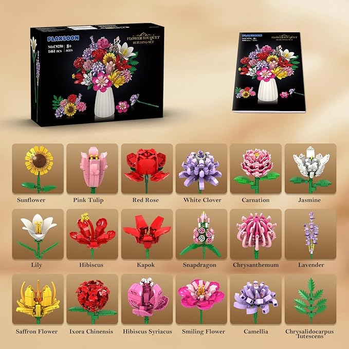 Flower Bouquet Building Set, 18 Flowers Rose Sunflower Home Plant Decor - Image 7