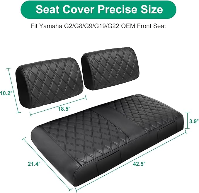 iLSKW Golf Cart Seat Covers for Yamaha G22 G8 G9 G16 G19 G2 Seat Cover OEM Front, Thinck Vinyl Leather with Convex Diamond Texure, Full Wrap-Around Design of Yamaha G22 Golf Cart Front Seat Cover
