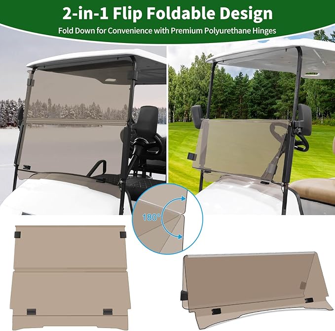 Golf Cart Foldable Windshield 3/16" (5MM) Thicken for 1995-2013 EZGO TXT & Medalist, 40.75" W×33.85" H, Fits 3/4" Rail Front Folding Windscreen Glass Scratch-Resistant, Shatterproof, Anti-UV