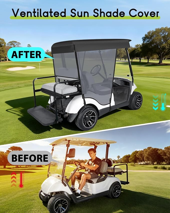 Golf Cart Sun Shade Cover for Yamaha G29 Drive 2 69" Roof Breathable Mesh UV Sunshade Curtain Gray