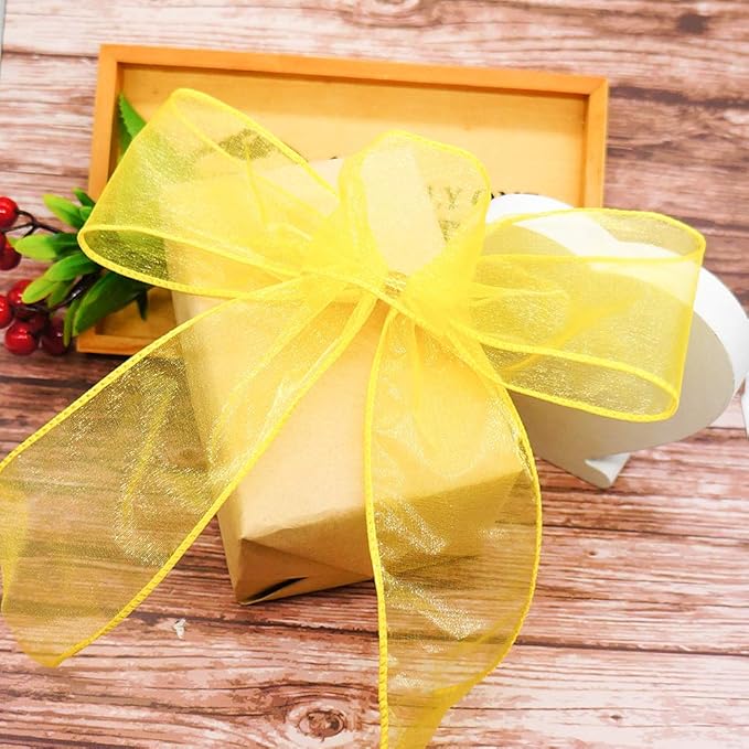 CT CRAFT LLC Sheer Organza Wired Ribbon 2.5" x 25 Yards x 2 Rolls Yellow - Image 3