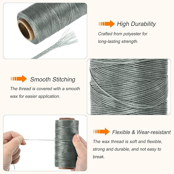 MECCANIXITY Waxed Thread, 284 Yard 0.8mm 150D Flat Wax Thread Polyester Waxed - Image 3