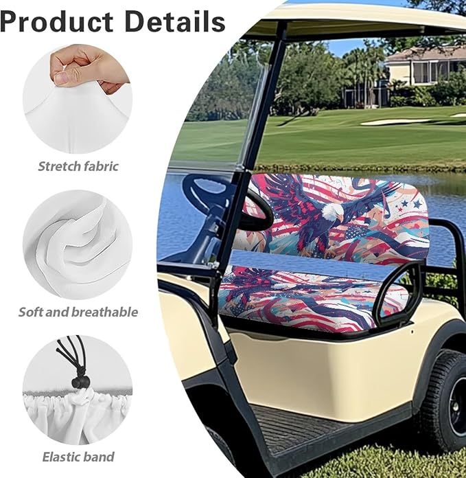 Yewatlles Seat Cover for Golf Cart Club Car Regular Cushion, No Stapler Required, Golf Cart Replacement Front Seat Cover Activity Reward Flag and Eagle