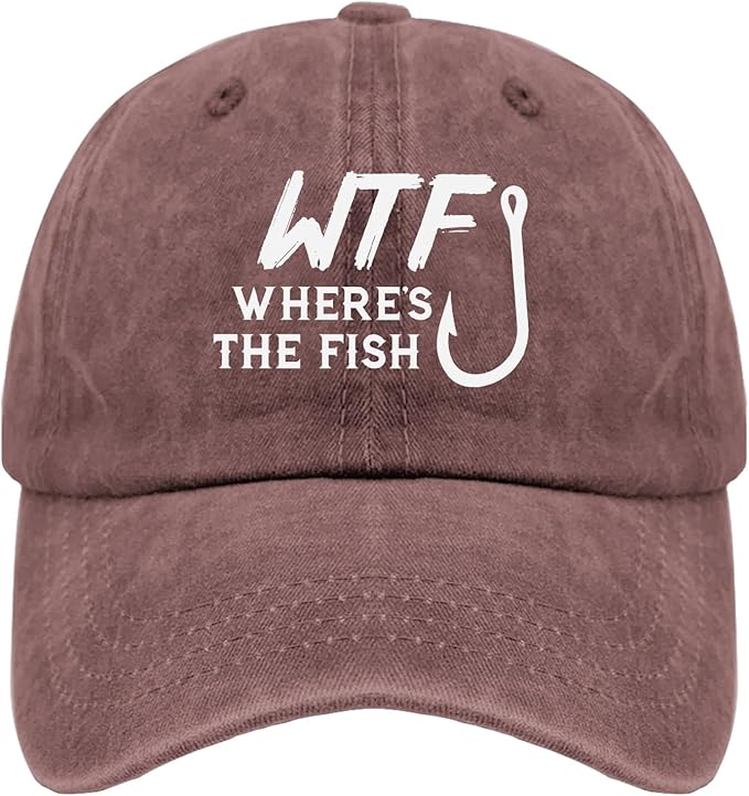 WTF Where's The Fish caps Funny Vintage Cotton Washed Baseball Caps Adjustable Low Profile Dad Hat
