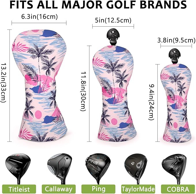 Golf Club Head Covers for Men Women, PU Leather Golf Headcover for Driver Fairway Wood and Hybrid, Funny Golf Accessories