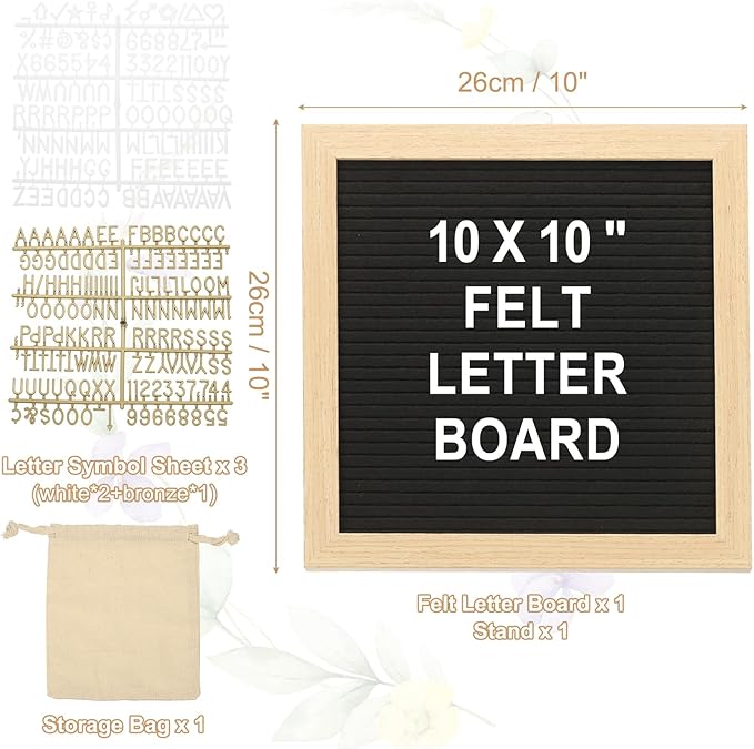 PATIKIL Felt Letter Board, 10x10Inches Black Wooden Changeable Message Board - Image 2