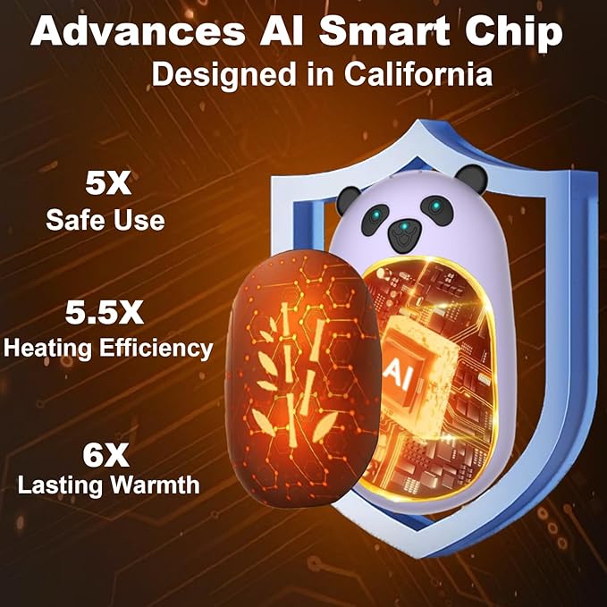 ‎Hand Warmers 2 Pack,Hand Warmers Rechargeable 6000mAh 20Hrs Long Safe Heat AI Smart Chips,Portable Pocket Heater,Gifts for Birthday,Outdoor,Golf,Hunting,Camping Accessories