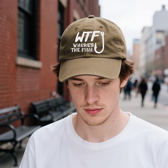 WTF Where's The Fish caps Funny Vintage Cotton Washed Baseball Caps Adjustable Low Profile Dad Hat