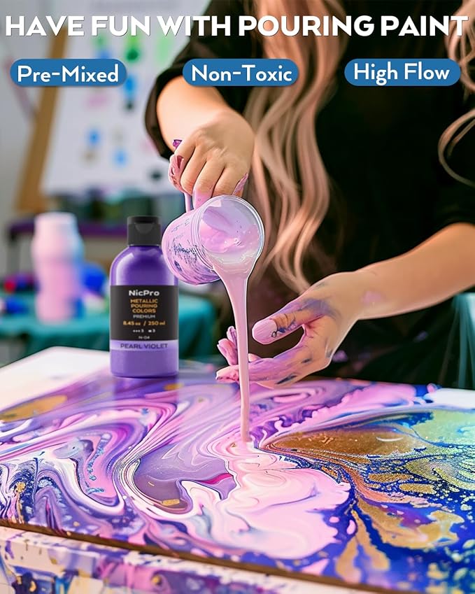Nicpro 8 Colors 8.45oz Metallic Acrylic Pour Paint Supplies Kit, Large Volume - Image 5