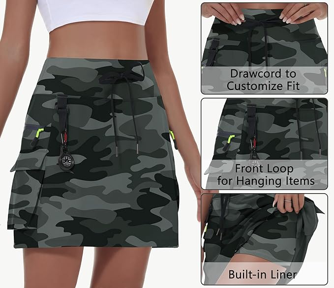 MIVEI Skorts for Woman - Hiking Cargo Skorts with Zipper Pockets, High Waisted Quick Dry Golf Workout, Dressy Casual