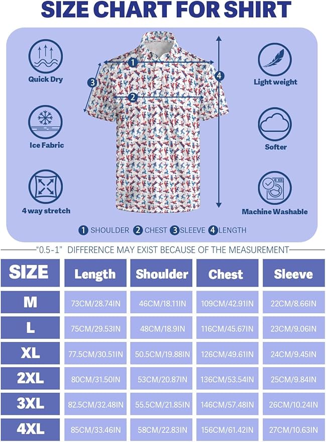 HUURAY Funny Golf Polos for Men Funny Print Short Sleeve Shirts Quick Dry Polo Shirts Hawaiian Shirt Performance Golf Outfits