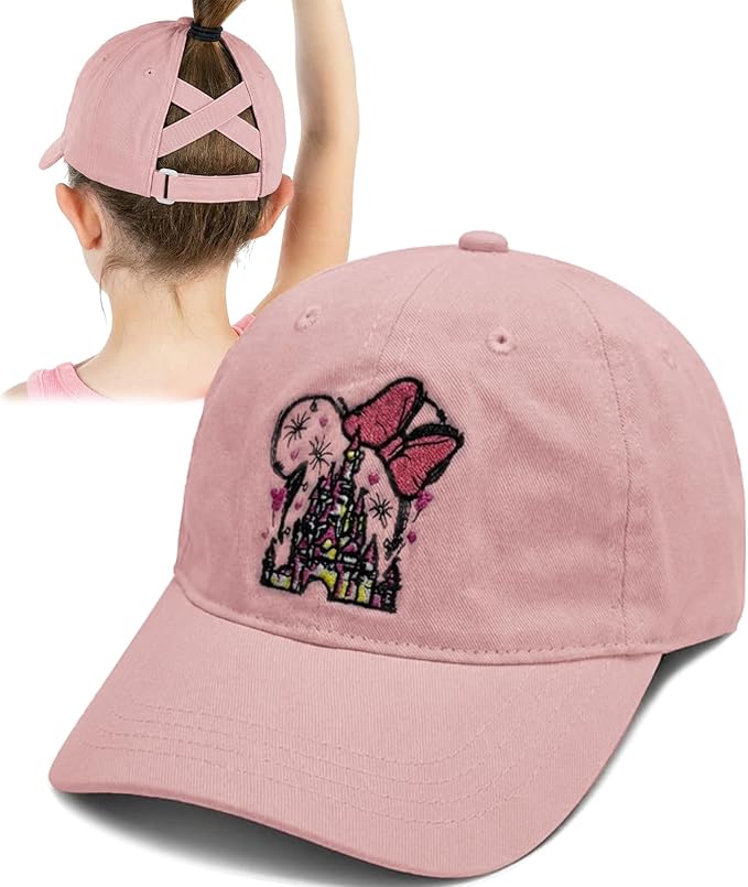 Baseball Caps for Girls Kids Cute Graphic Ponytail Hat Trucker Fashion Acid wash Hats Fun Adjustable Criss Cross Cap