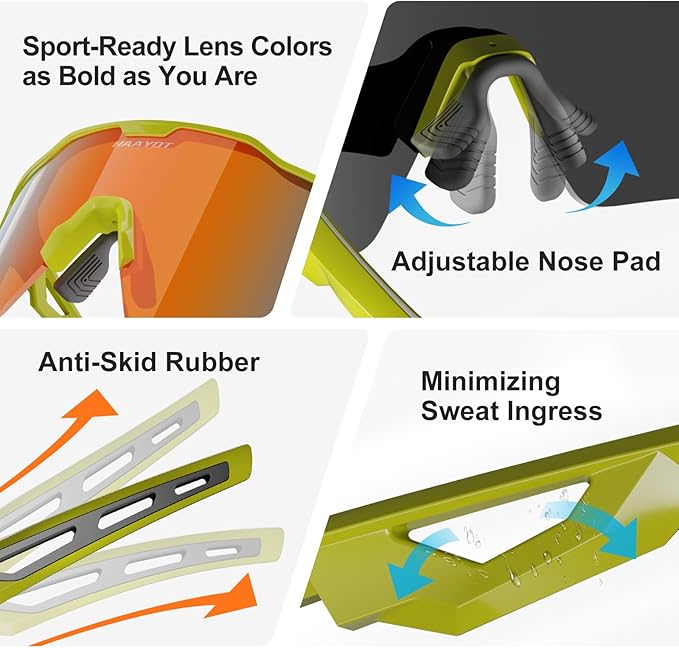 HAAYOT Polarized Sports Sunglasses for Men Women Youth Baseball Cycling Running Softball Biking Glasses 5 Lenses