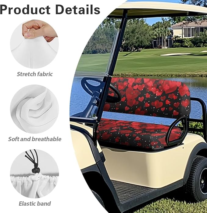 Yewatlles Retro Red Heart Glacier Cart Seat Covers for Club Car,Golf Carts Ordinary Front Seats,Breathable Washable Polyester Cloth Renew Your Golf Cart