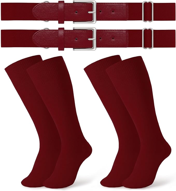 JASGOOD 2 Pack Baseball Socks and Belt Combo Set Softball Socks and Belts Elastic Waist Belt for Youth and Adult Boys