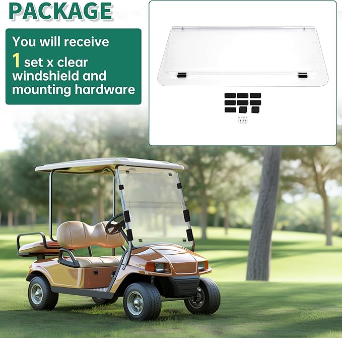 ECOTRIC Clear Windshield Compatible with 2000.5-UP Club Car DS Golf Cart Fold Down