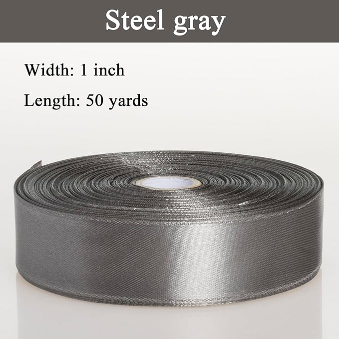1 Inch Steel Gray Solid Satin Ribbon, 50 Yards Craft Fabric Ribbon - Image 3