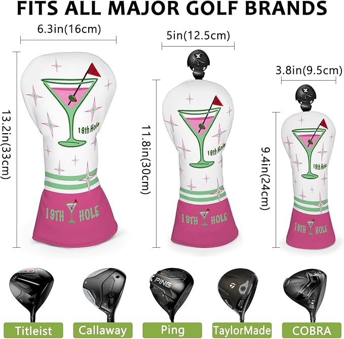 Golf Club Head Covers for Men Women, PU Leather Golf Headcover for Driver Fairway Wood and Hybrid, Funny Golf Accessories