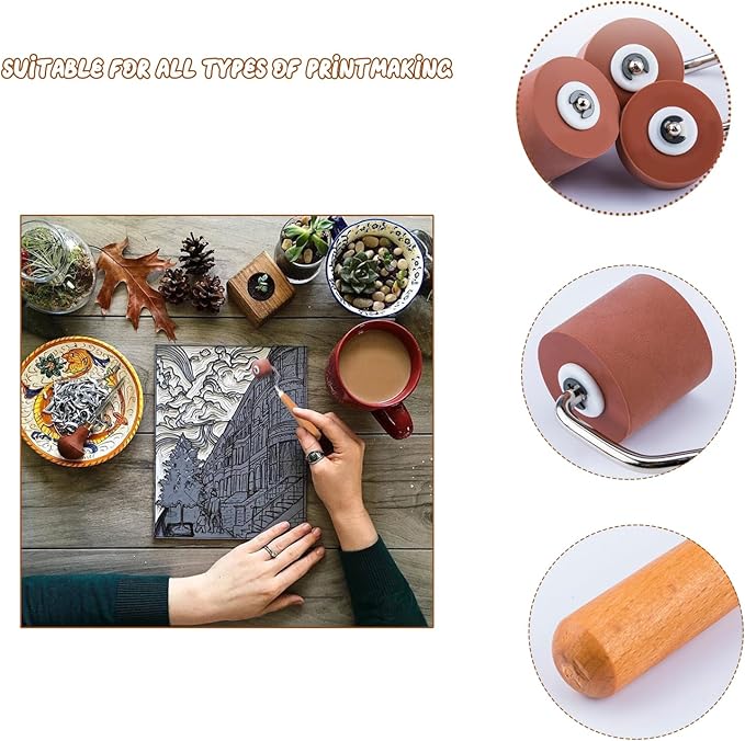 3Pcs Brayer Rubber Rollers, Printmaking Brayers, Art Craft Roller, Craft - Image 3