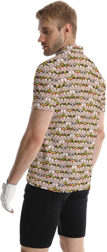 HUURAY Funny Golf Polos for Men Funny Print Short Sleeve Shirts Quick Dry Polo Shirts Hawaiian Shirt Performance Golf Outfits