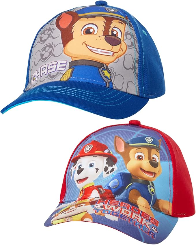Nickelodeon Boys' Paw Patrol Baseball Cap - 2 Pack Chase, Marshall, Rubble Curved Brim Strap Back Hat (2T-7)