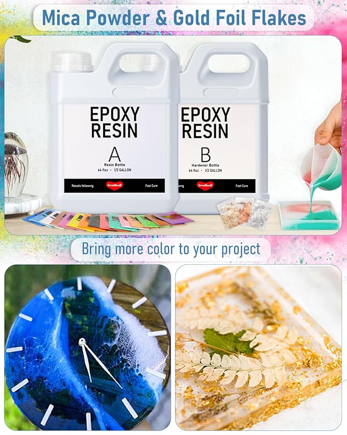 1 Gallon Epoxy Resin Kit with 24 Colors Mica Powder, Cups & Stick, Crystal - Image 4