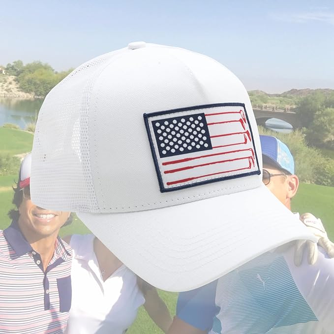 American Golf USA Flag Trucker Hats Lucky Golfing Mens Cap Embroidered Patch Mesh Back Snapback Hat - Great Gifts for Golfer