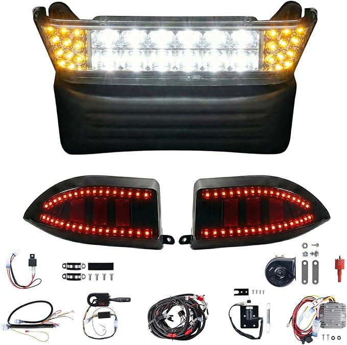 NOKINS Club Car Precedent Light Kit with Bumper for Club Car Precedent 2004-UP Electric Gas Golf Cart - 12V LED Headlight & Turn Signal Light(Fit #102524800/1025248-01) (Front & Rear Light Deluxe Set)