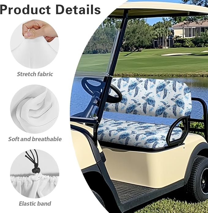 Yewatlles Sea Turtle Pattern Glacier Cart Seat Covers for Club Car,Golf Carts Ordinary Front Seats,Breathable Washable Polyester Cloth Renew Your Golf Cart