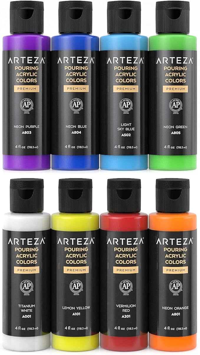ARTEZA Acrylic Pouring Paint Set, 8 Rainbow Colors, 4 oz Bottles, High-Flow - Image 7