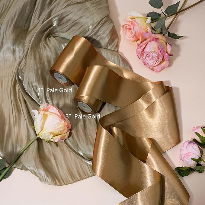 LaRibbons Pale Gold Satin Ribbon 3 Inch 10 Yards Double Faced Luxury Pale Gold - Image 6