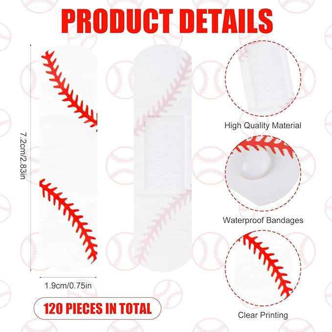 Geiserailie 120 Pieces Baseball Bandages Fabric Adhesive Finger Bandages Waterproof Flexible Travel First Aid Supplies for Baseball Team Boys Girls Fans Party Supplies