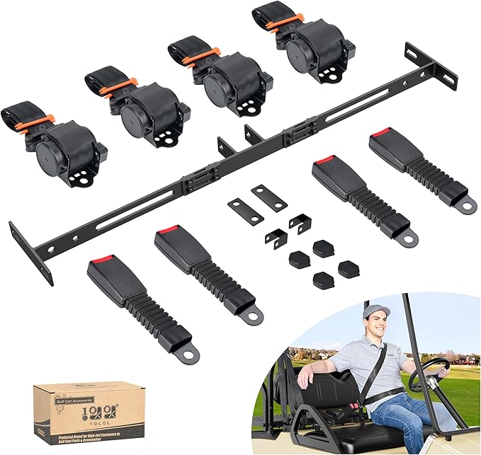 10L0L Golf Cart Seat Belts Kit,Universal for 4 Passenger/2+2 Seats EZGO TXT Club Car Yamaha,42” Belts with Bracket with Street-Legal Upgrades