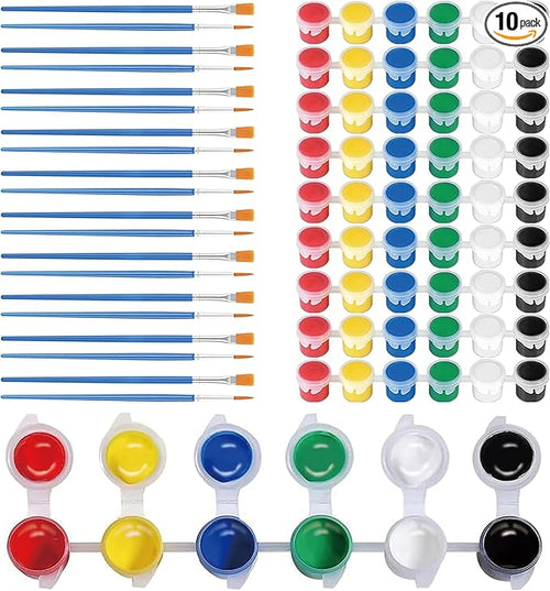 10 Pack 6 Colors Mini Acrylic Paint and Brushes Set by Pomaylor