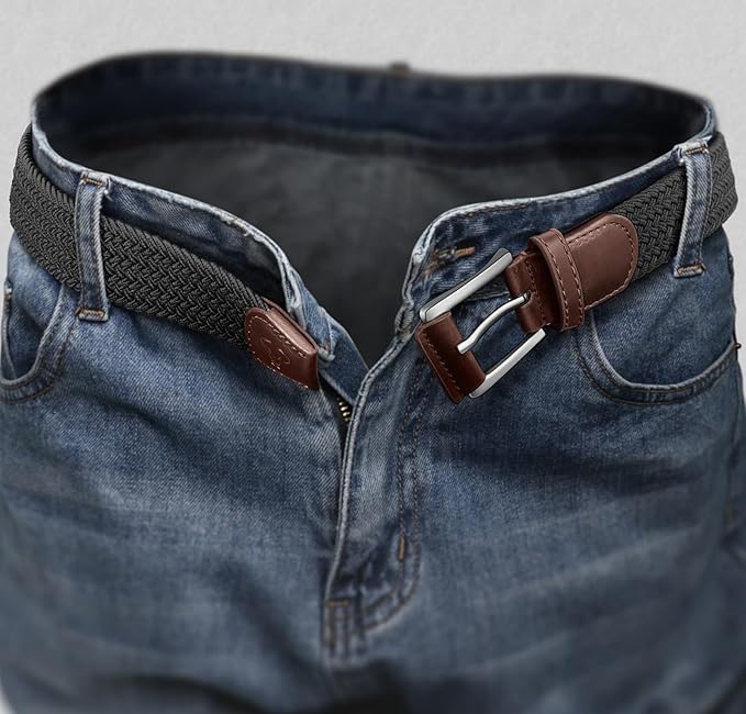 BULLIANT Belt for Men 2Pack,Mens Gift Stretch Braided Web Belt Elastic for Casual Golf Jeans,1 3/8"