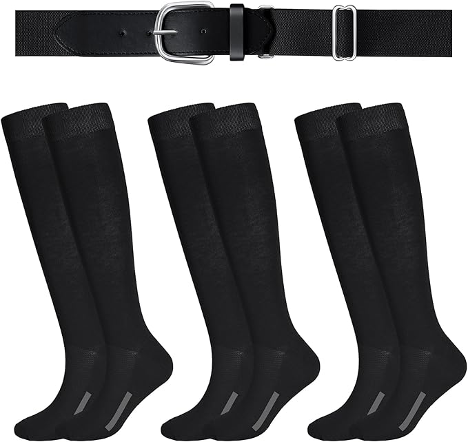 Haysandy Baseball or Softball Sock and Belt Combo Set 3 Football Baseball Socks with Softball Belt for Youth Boys Kids