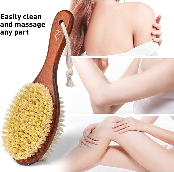Short-Handle Dual-Sided Bath Massage Brush, Soft Boar & Firm Sisal Bristles - Image 6