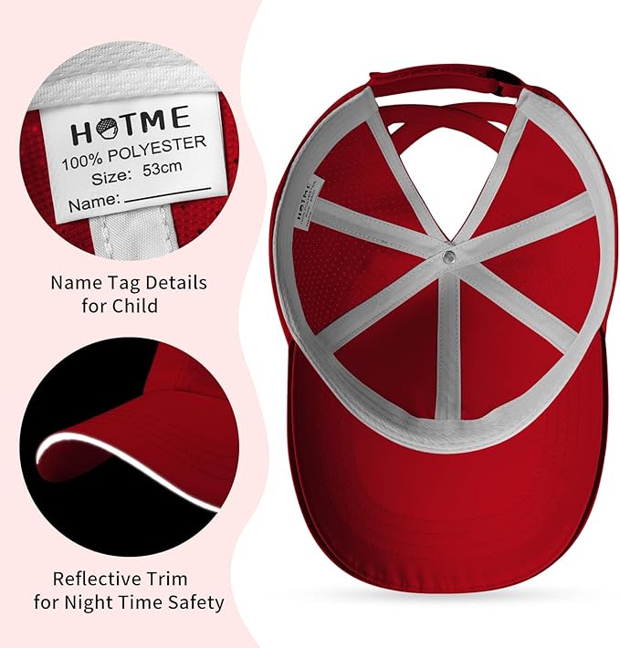 Little Girls Criss Cross Ponytail Hat Toddler Reflective Baseball Cap Kids Quick Dry Summer Sports Hats Age 3-8