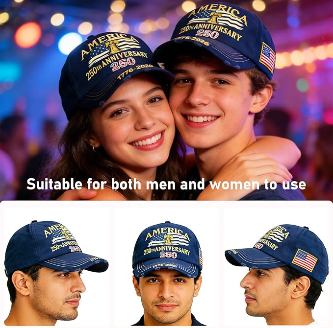 U.S.A 250th Anniversary Embroidered Baseball Cap Adjustable 1776-2026 Anniversary Birthday Retro Patriots Hat for Men Women