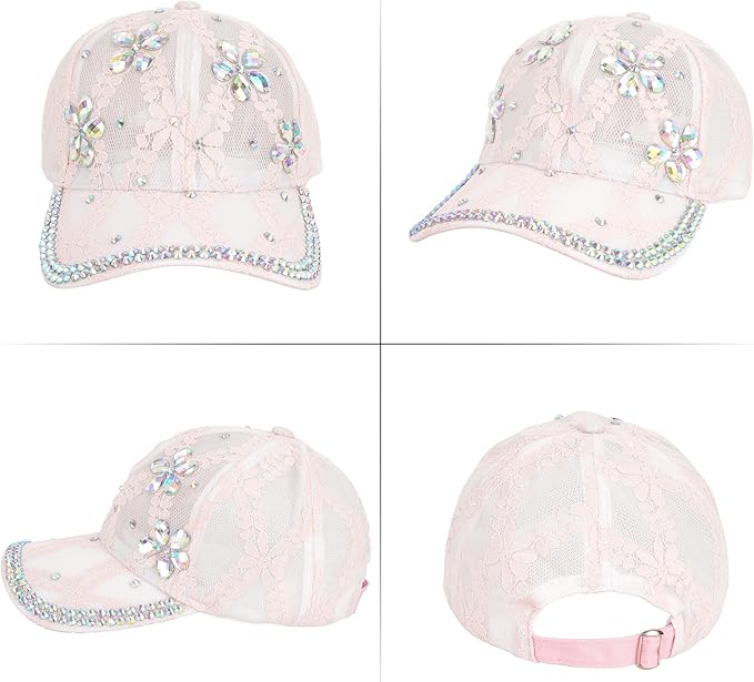 Hoce Fashion Rhinestone Denim Baseball Cap Studded Bling Hat for Women
