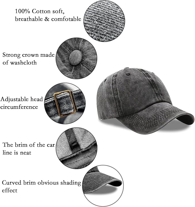 3 Pack Men Womens Baseball Cap Plain Retro Adjustable Baseball Cap Washed Cotton Dad Hats