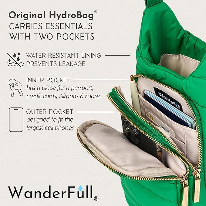 WanderFull® Original HydroBag® Collection, Water Bottle Holder, Gift for Women, Mom, Girlfriend, w/Strap & Phone Pocket, Hands-Free Crossbody Water Bottle Bag