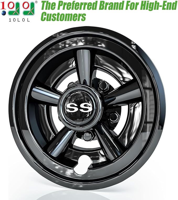 10L0L Golf Cart Wheel Covers Hub Caps for EZGO, Club Car, Yamaha - 8 Inch Snap-on Installation, Black, Set of 4
