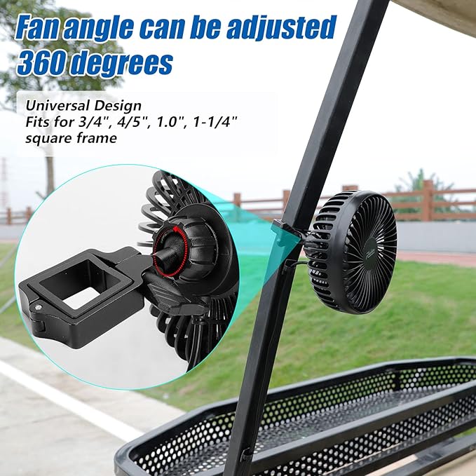 Roykaw Golf Cart Fan Portable USB Input Compatible with EZGO Club Car Yamaha, 3-speed Settings, 360 Degree Rotation, Long Lasting, Low Noise Designed, Quick Release & Won't Fall off