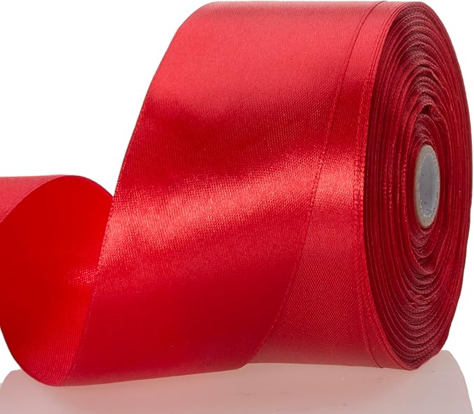 2 Inch Red Solid Satin Ribbon, 50 Yards Craft Fabric Ribbon by YASEO