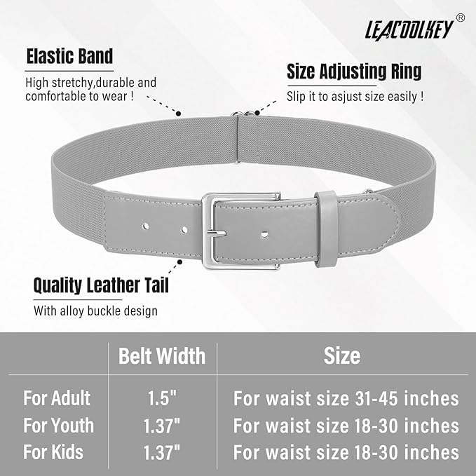 LEACOOLKEY Baseball Belt and Socks Combo Set Adjustable Softball Socks and Elastic Belt for Youth and Adult