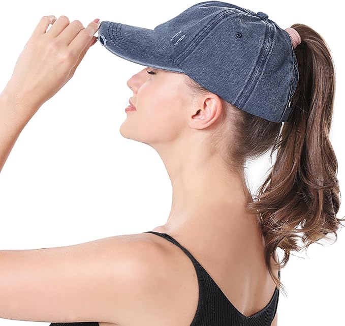 Criss Cross Ponytail Hat Women Washed Distressed Baseball Caps Adjustable High Messy Bun Ponycap