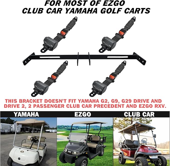 Golf Cart Seat Belts 4 Passenger For Club Car EZGO Yamaha, Seat Belt For Golf Cart Fits Front Rear Seat with Bracket (NOT FIT 2 Passenger Club Car Precedent Yamaha G29 Drive EZGO RXV)