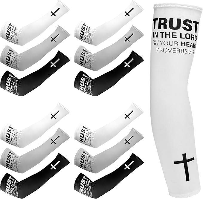 Shyyween 6 Pairs Faith Cross Arm Sleeves Religious Compression Arm Sleeves for Men Women Basketball Baseball Football for UV