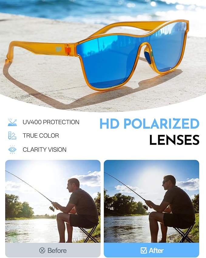 DEAFRAIN Polarized Sunglasses for Men Women - UV400 Protection 21.5g Sport Sun Glasses for Driving Fishing Running Golf